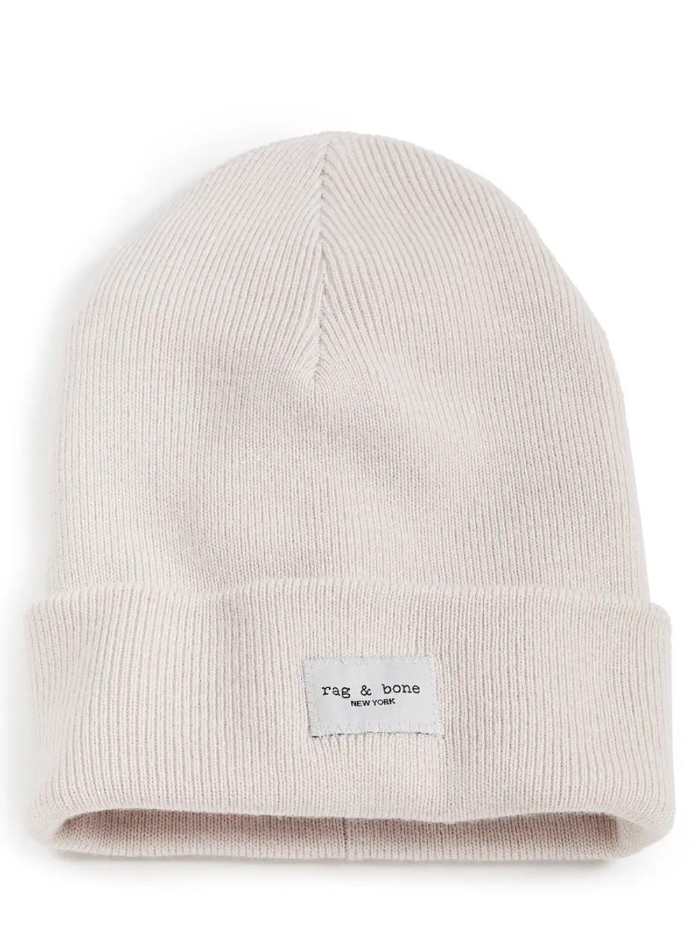 rag & bone Addison Wool Blend Ribbed Fold Cuff Beanie in Turtledove